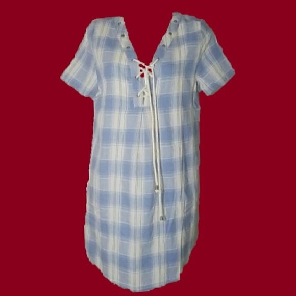 NWT Entro Blue & Ivory Plaid Dress - Size M - Picture 1 of 8
